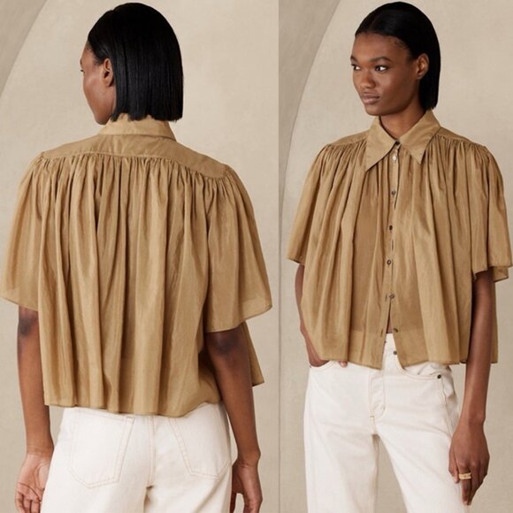 Banana Republic Tops - Banana Republic Rosalie Cotton-Silk Draped Pleats Button Down Top